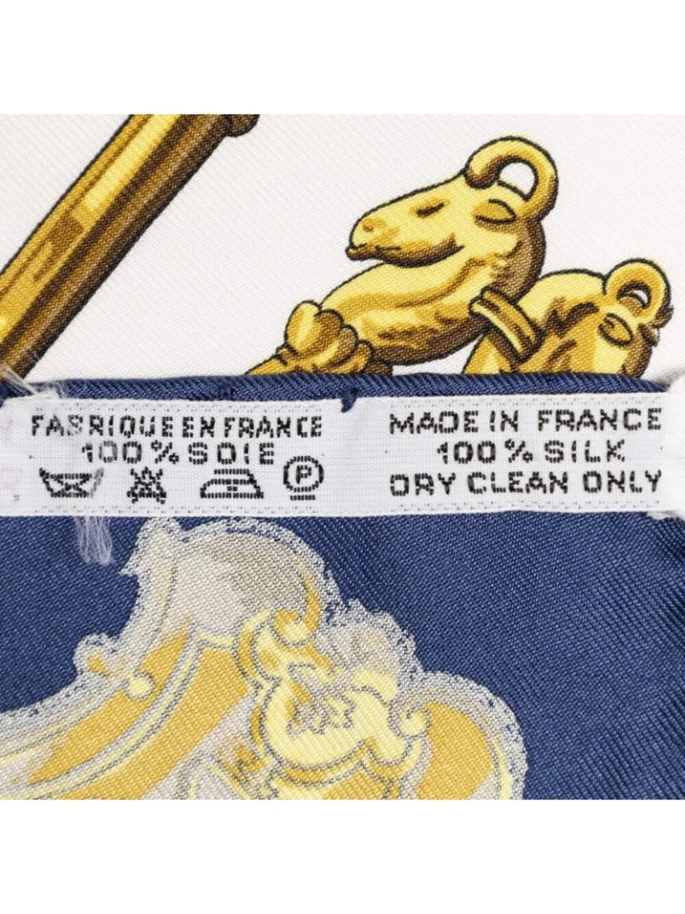 Hermes Scarf Navy Ivory Gold Silk